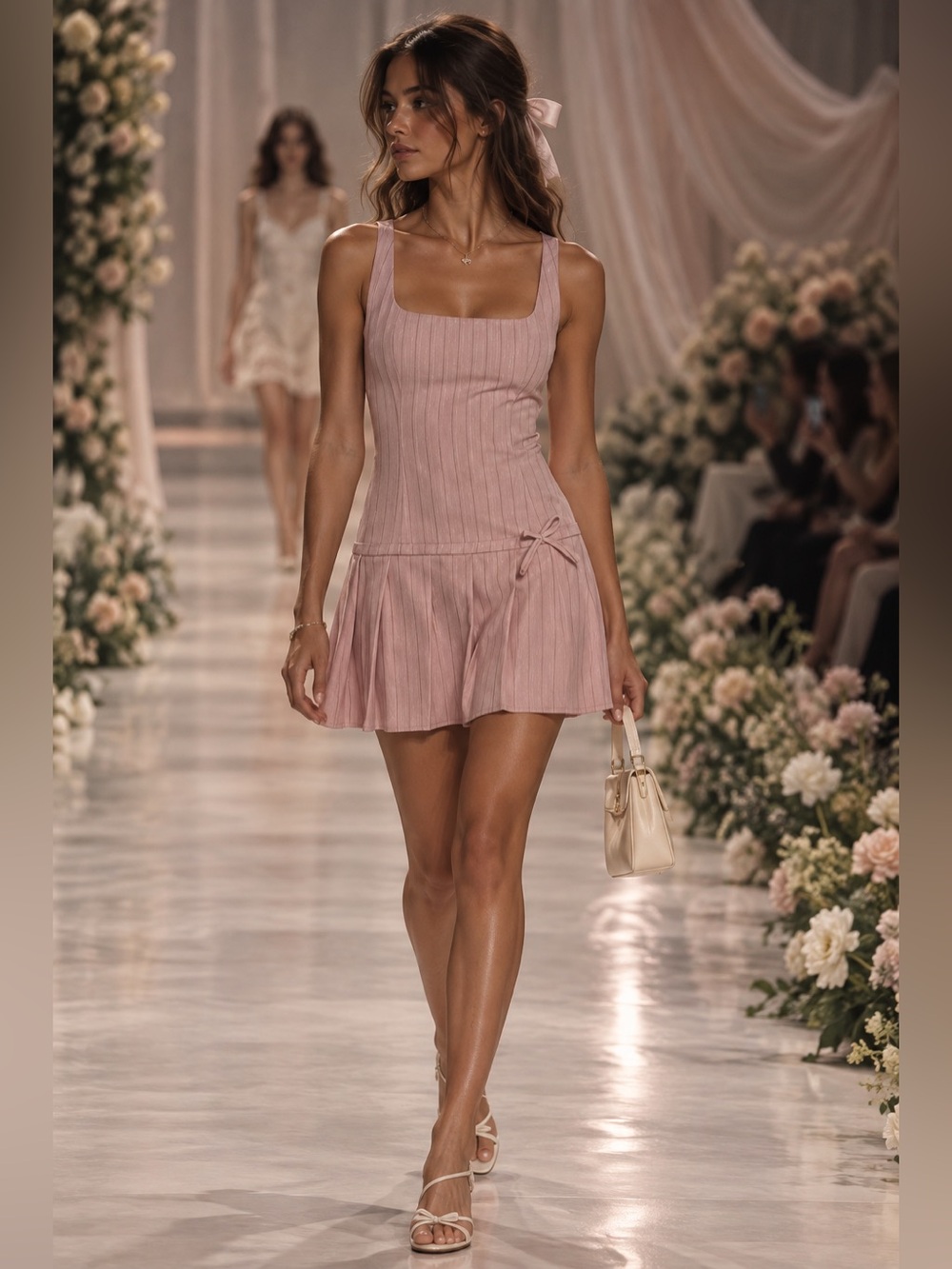 Evolutionary Dusty Rose Pinstripe Drop Waist Pleated Dress Size L NWT